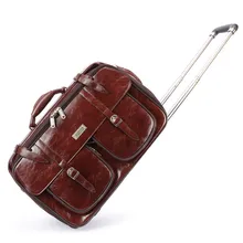 valiz bag Genuine Leather women and men travel bags ,commercial computer rolling spinner trolley case style, luggage, lock, mute