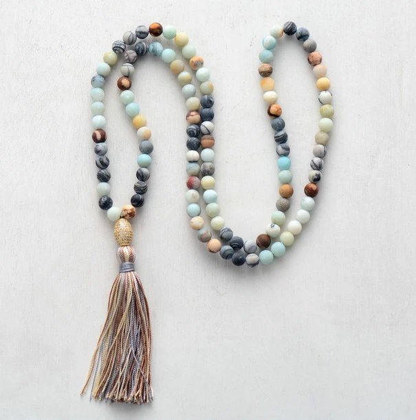 

Exclusive 8MM Matte Natural Stones With Micro Paved Cubic Zirconia Tassel Necklace Handmade Classic Beaded Women Necklace
