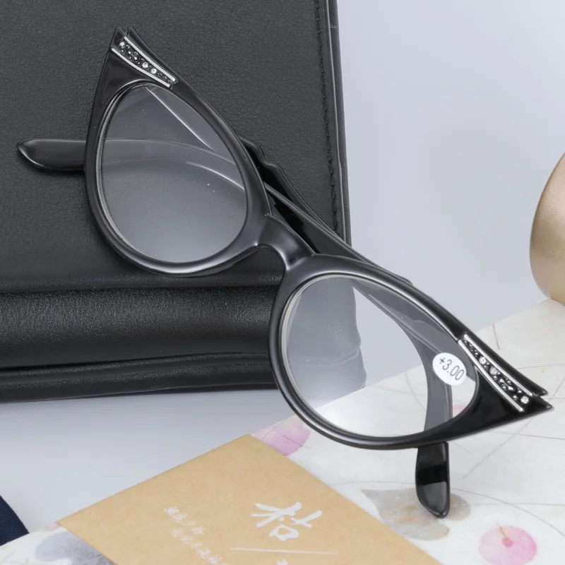 Zilead женские кошачьи глаза хрустальные очки для чтения мужские полимерные линзы Prebypia очки для дальнозоркости очки унисекс - Цвет оправы: black