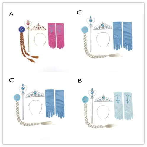 

4Pcs/set 5 Styles Elsa Anna Cosplay toy Princess Accessories Crown Gloves Braid Wig Magic Wand Figure Toys Girl Play Set