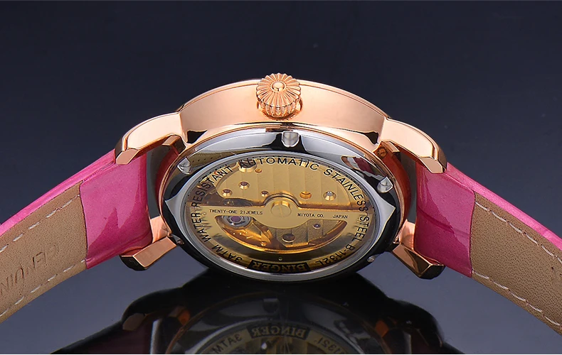 Japan MIYOTA Automatic Watches BINGER Brand Women Mechanical Watch Female Form Queen Series Rose Gold Waterproof Diamond