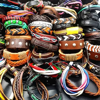 

MIXMAX 50pcs Genuine Leather Bracelets Wholesale Bulk Lots Assorted Men's Women's unisex Handmade Cuff Surfer Jewelry bangle