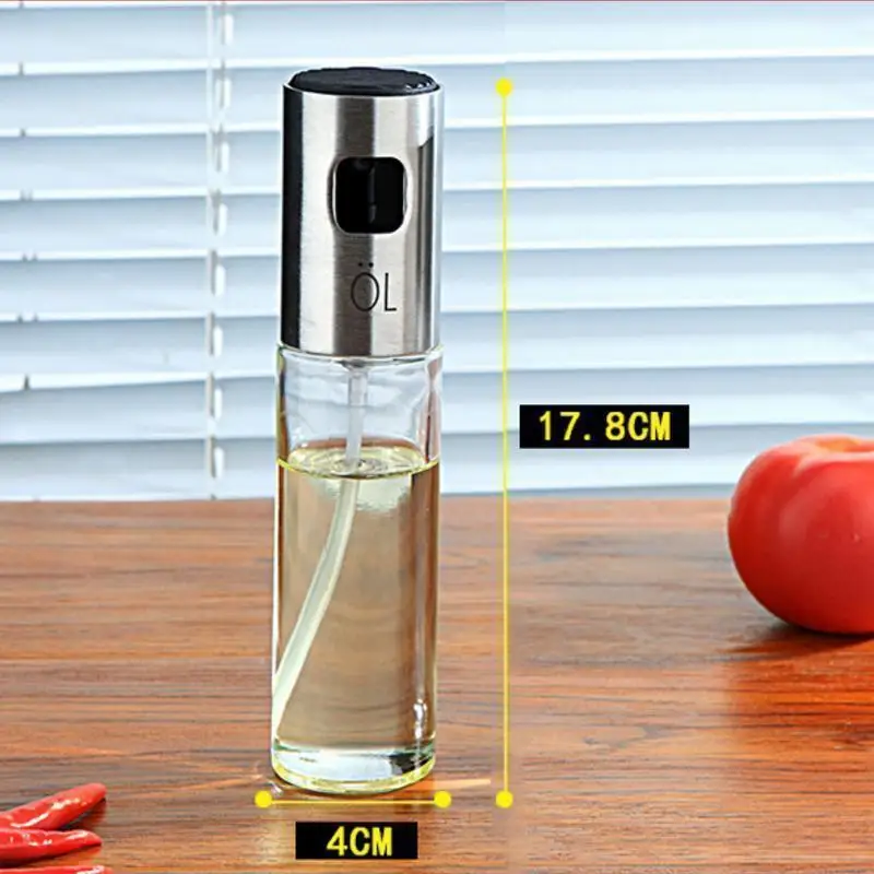 Cooking Oil Pump Spray Bottle Olive Can Tool Pot Cooking Kitchen Stainless Steel Glass - Цвет: Прозрачный