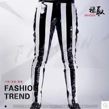 27-42 новая мужская одежда певица Мода ds BIGBANG диджей черно-белые полосы кожаные штаны плюс размер мужские костюмы