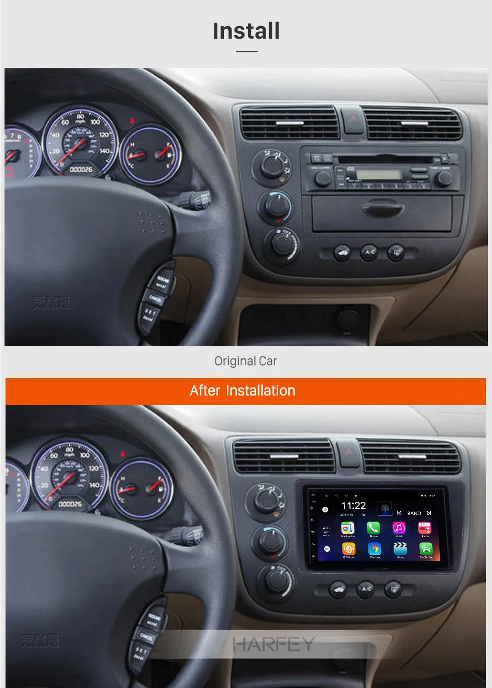 Perfect Harfey Android 8.1 7inch 2Din Car Radio For Honda Civic 2001 2002 2003 2004 2005 Touchscreen HD 1080P GPS Multimedia Player 2