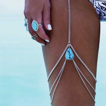 

Fashion Body Jewelry Charm Beach Water Drop Green Stone Thigh Leg Tassel Chain For Women Girl Sexy Body Accessories Shellhard