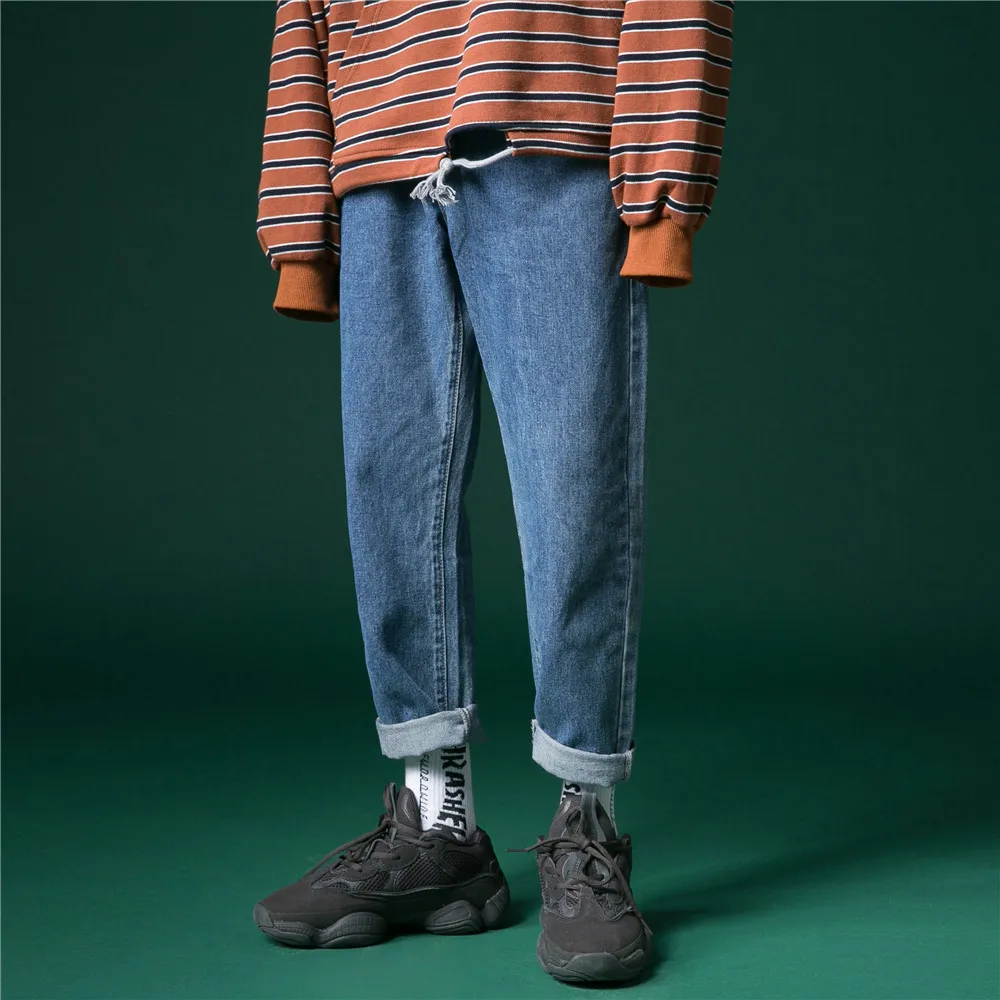 2018 Для мужчин новый мешковатые Homme классический Fashionh джинсы черный/синий Цвет Повседневное прямые брюки байкерские джинсовые брюки плюс