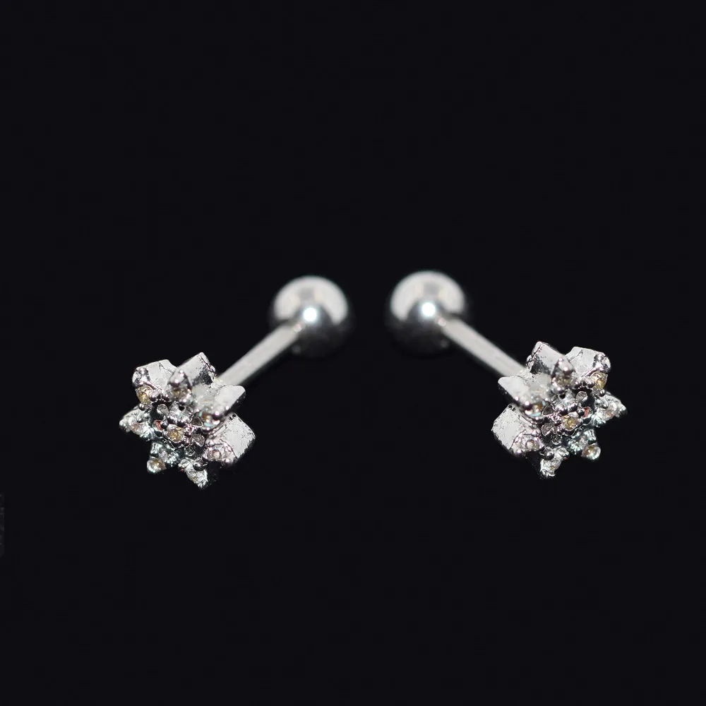 2016 New Fashion Body Piercing Ear Plugs Studs Flower Shaped Clear CZ