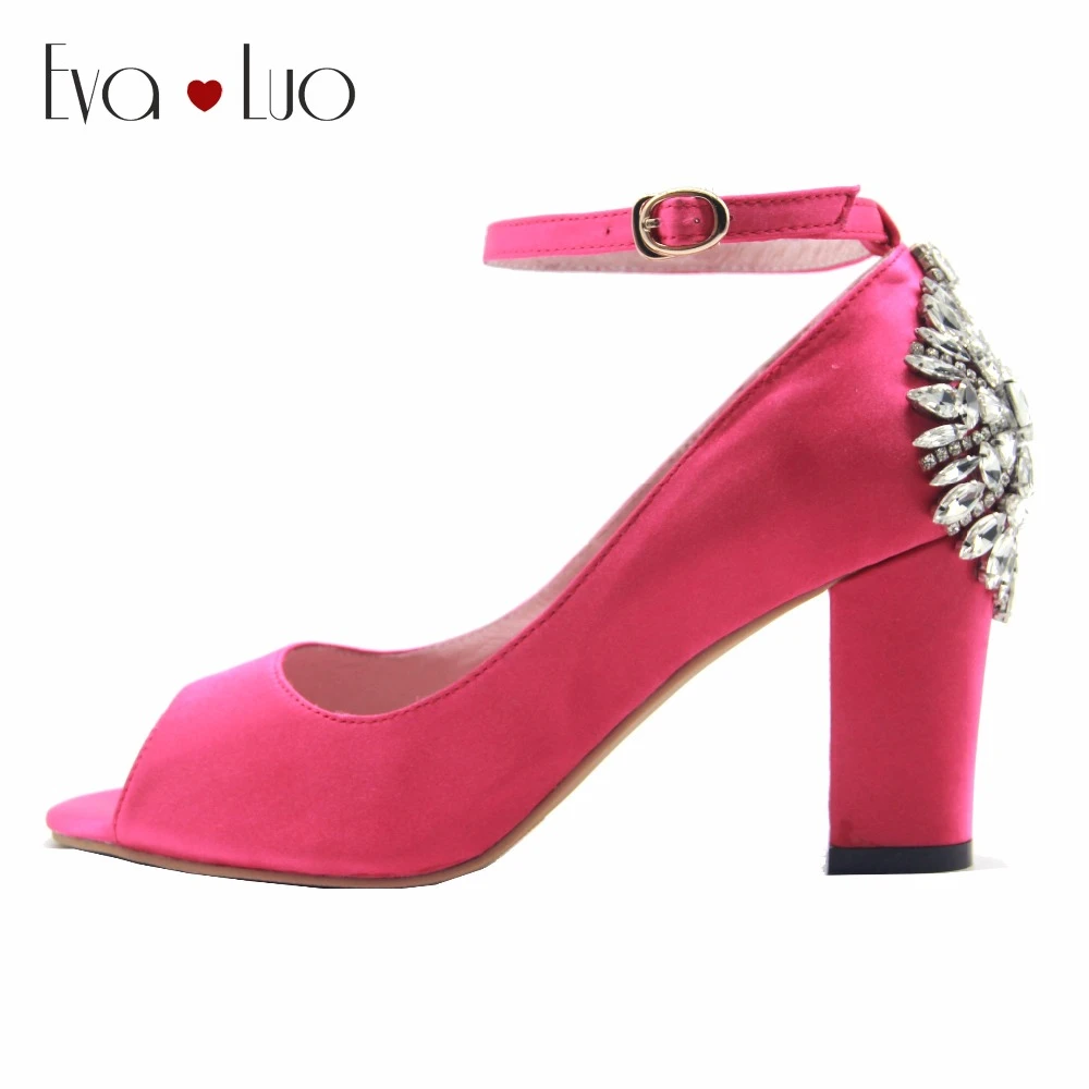 red satin block heels