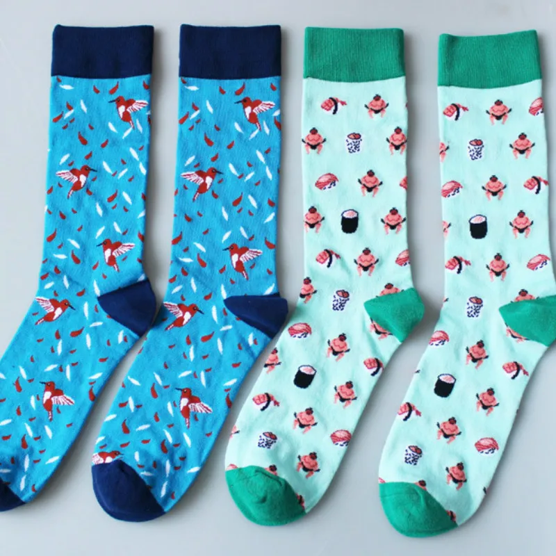 

Fashion Bird Flutter Pattern Cotton Crew Men Socks Tide Brand British Style Casual Harajuku Designer Fashion Novelty Art Funny