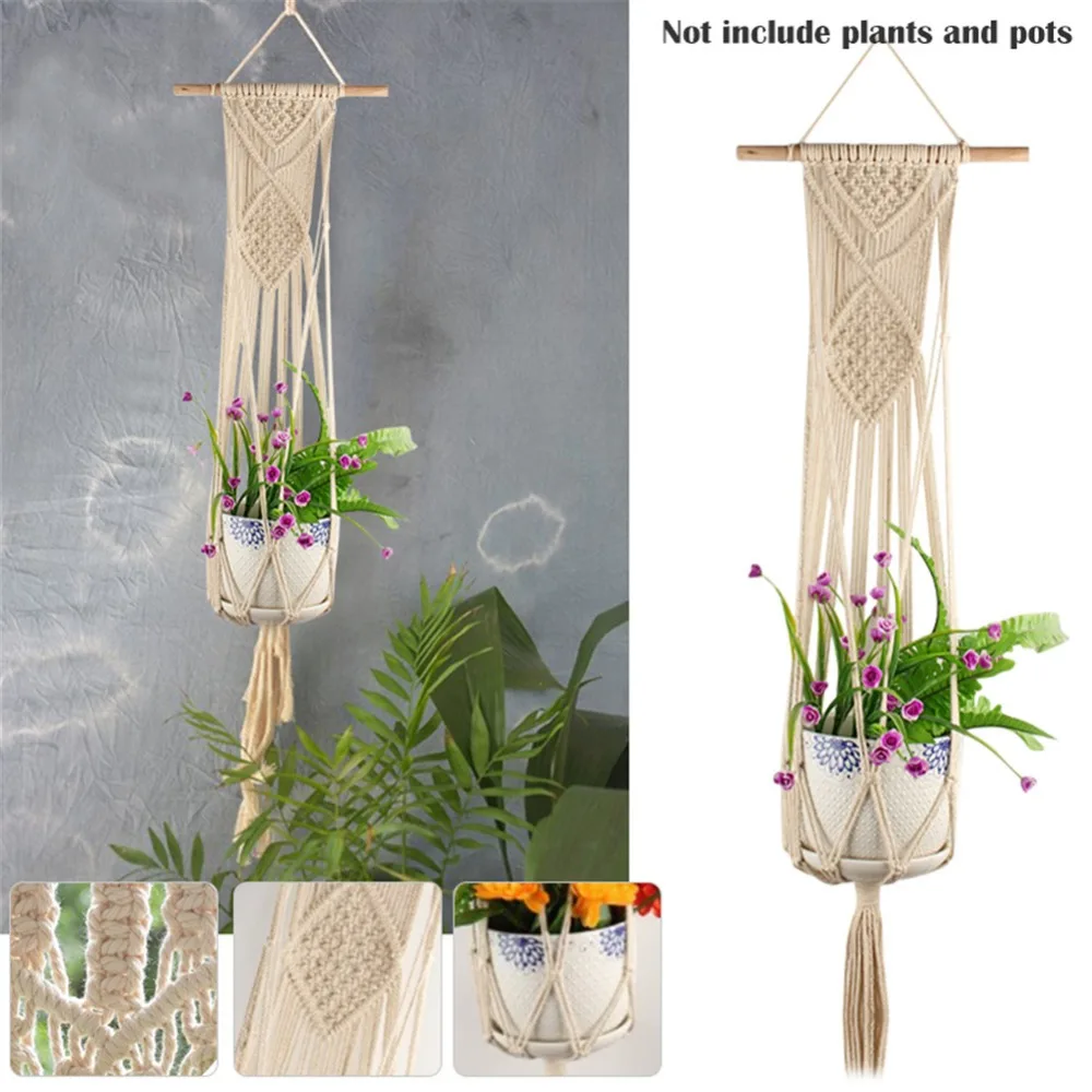 Винтажная вешалка для растений, корзина, Зеленый цветочный горшок, макраме, подъемная веревка, вешалка для растений, держатель для горшка, садовый подвесной цветочный дисплей