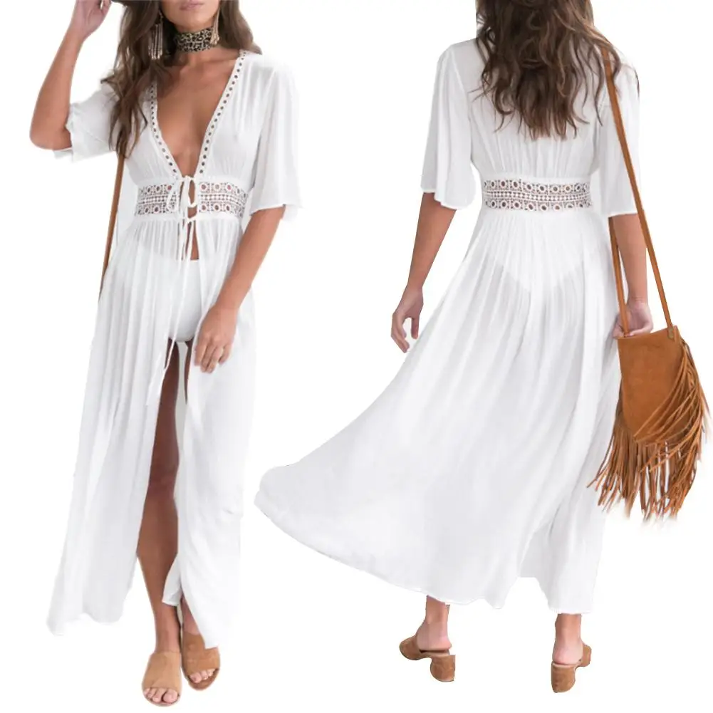 

Sexy Ladies Women Bikini Cover Up White Transparent Beach Dress Swimwear Beachwear Summer Bathing Suit Long Dresses 2019