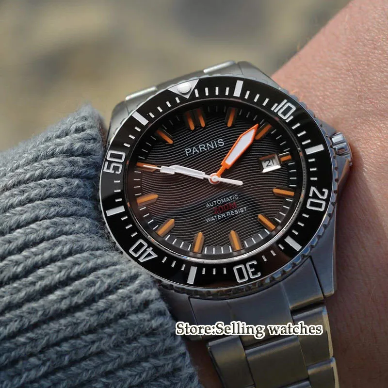 43 мм часы Parnis Diver с сапфировым стеклом и керамическим ободком с ...