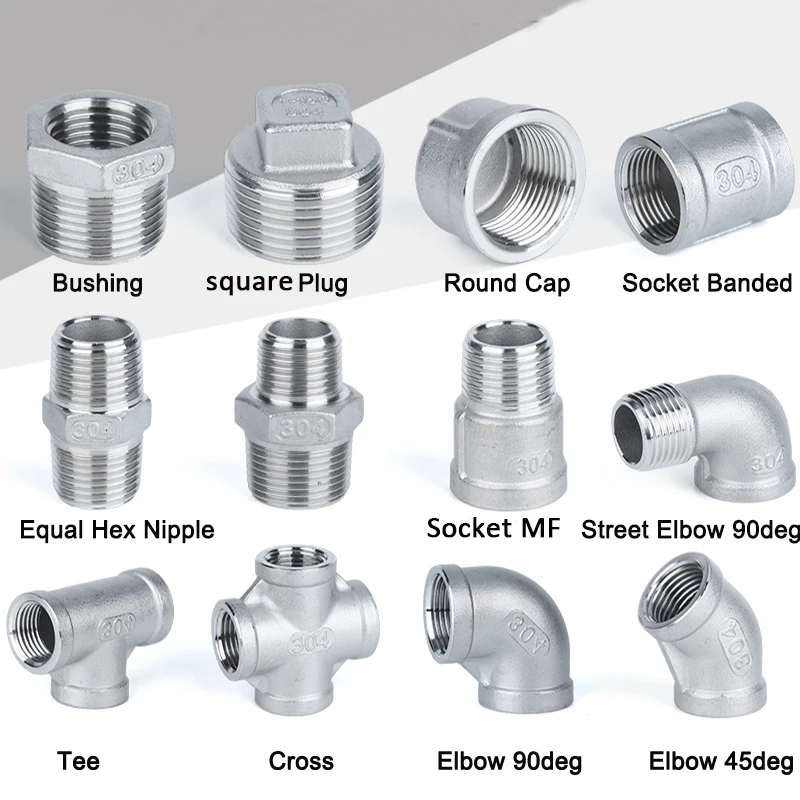 1/4 до 3/" SS304 нержавеющая сталь резьба Локоть крест ниппель пробка тройник крышка конец трубы фитинг ниппель