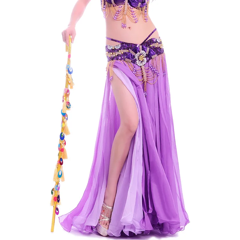 

New Big Full Belly dance Skirt Professional Expansion Bellydance Dress Performance Costume 2 Slits Dual Color Top Chiffon Skirts