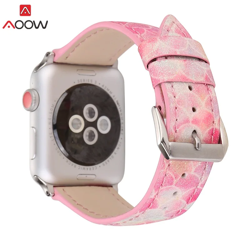 

AOOW Leather Watch Band Strap for Apple Watch iwatch 38mm 42mm Glitter Powder Leather Watchband Women Men Bracelet Strap Band