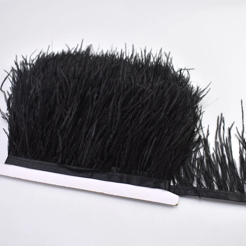 Пушистые 1метров страусиное перо отделкой 8-10 см перья для рукоделия пошивное ремесло для платье Свадебные Перья ленты - Цвет: black