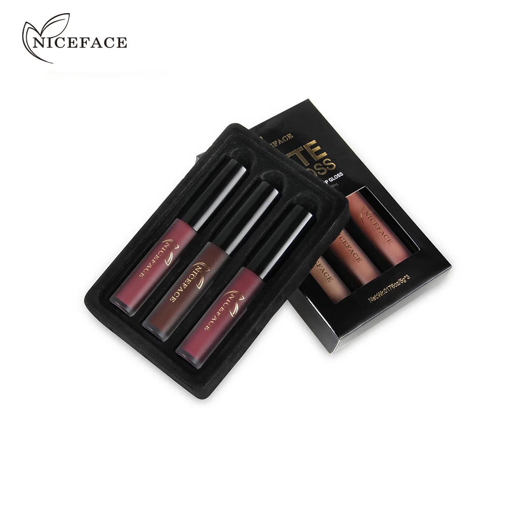 

Niceface 3Pcs/set Lot Makeup Set Matte Lipgloss Kit Long Lasting Colors Waterproof Soft Texture Lip Gloss Matte Liquid Lipstick