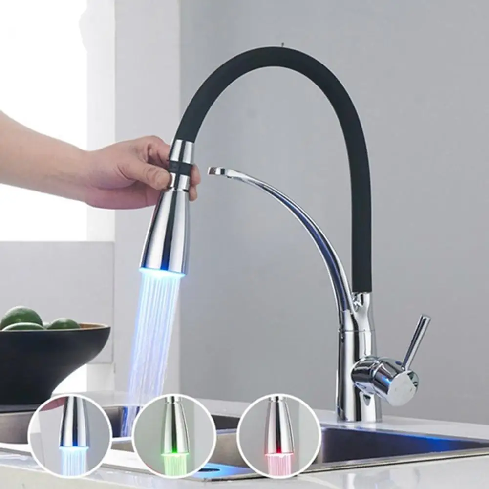 

LED Kitchen Faucet Rubber Design Sink Hot Cold Water Single Handle Mixer Tap