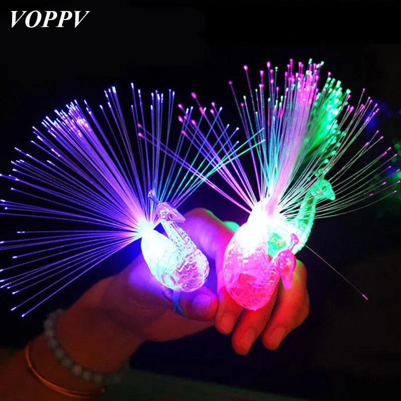 

VOPPV Peacock Finger Light Colorful LED Light-up Rings for Children Party Gadgets Kids Intelligent Toy for Brain Development