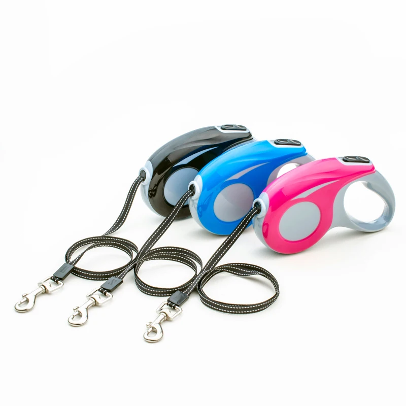 No Tangle Reflective Nylon Ribbon Retractable Dog Leashes For Walking