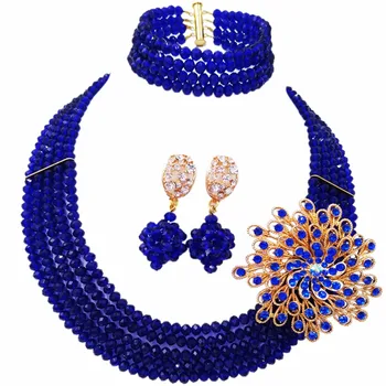 

Fashion Royal Blue Crystal African Wedding Jewelry Sets Nigerian Beads Jewelry Set for Women Girls Party Gifts 5L-DS025