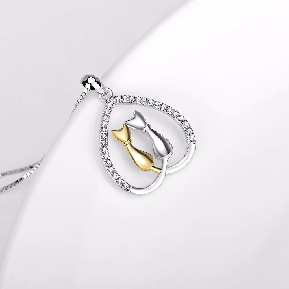 Женское ожерелье из серебра 925 пробы с кошками и сердцем|luxury jewelry|jewelry for womennecklace