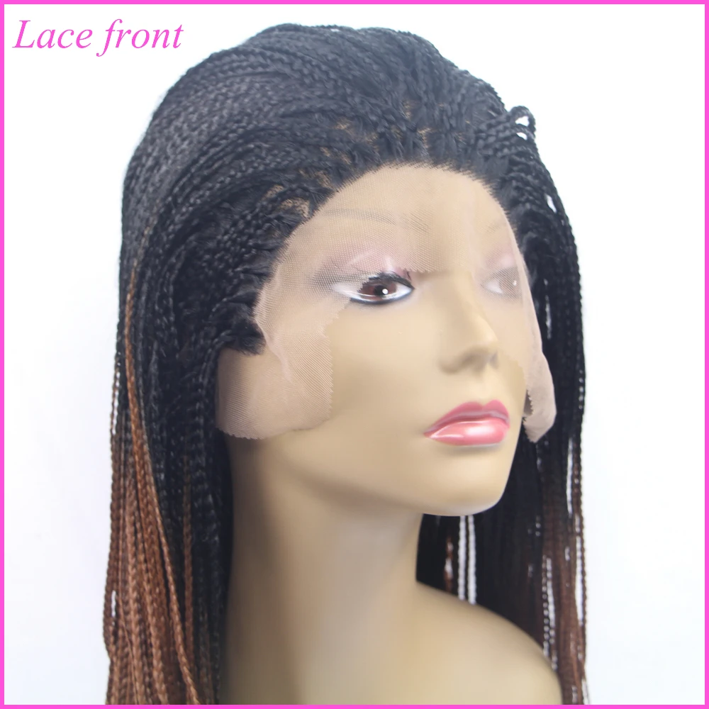 Yiyaobess черный коричневый Омбре плетение кружева спереди парик синтетические волосы афроамериканские длинные микро плетеные парики для женщин