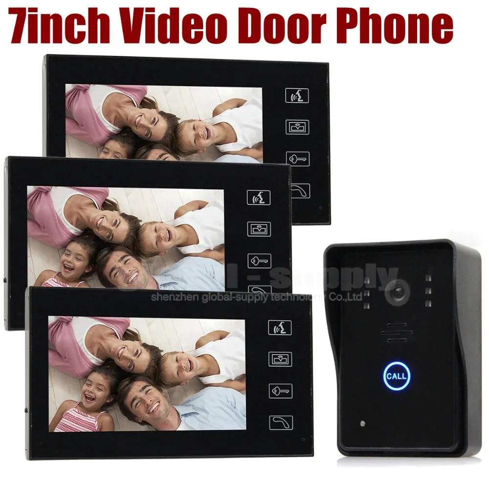 

DIYSECUR 7 inch Color Monitor Door Phone Doorbell Intercom 1 Camera 3 Monitors Home Security Intercom System Kit SY806MJ13