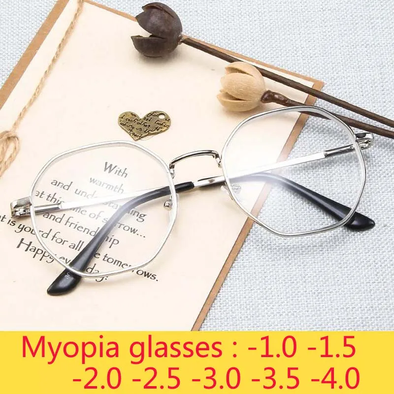 

Polygonal Women Men Glasses Lady Luxury Retro Metal Eyewear Vintage Mirror -1.0 -1.5 -2.0 -2.5 -3.0 -3.5 -4.0