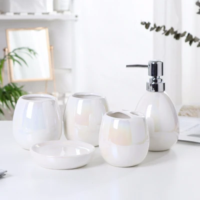 European minimalist ceramic wash cup 2/3 piece set Bathroom decoration Five-piece bathroom set Bathroom wash set - Цвет: a-5pcs