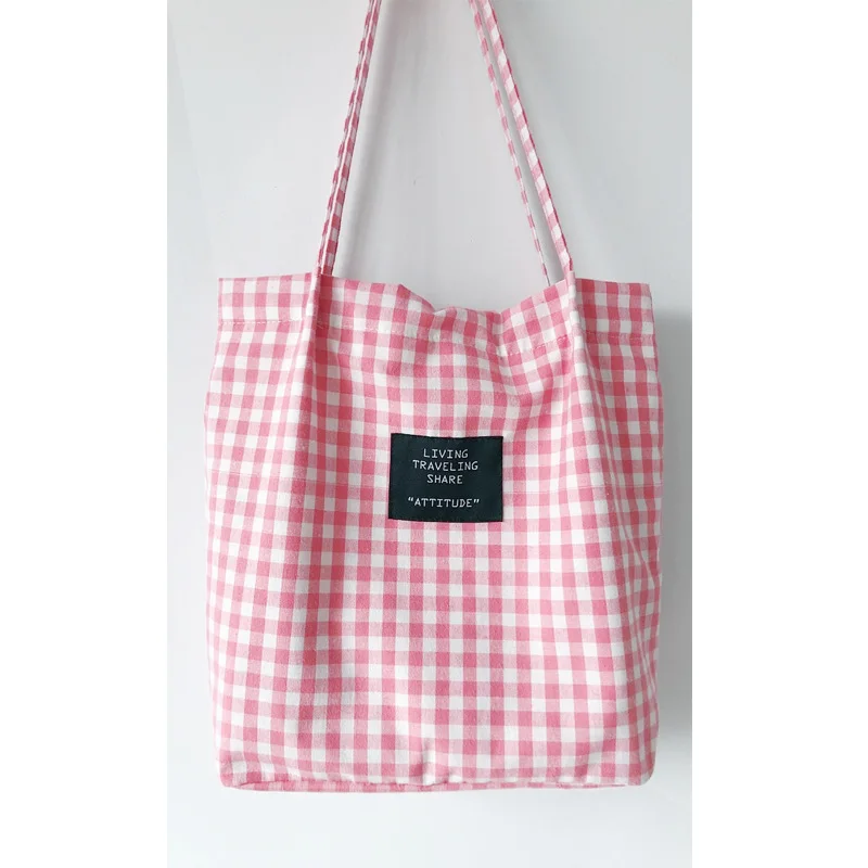 Модная прочная Женская Студенческая хлопковая Льняная сумка на одно плечо, сумка для покупок, клетчатая женская льняная парусиновая сумка для покупок