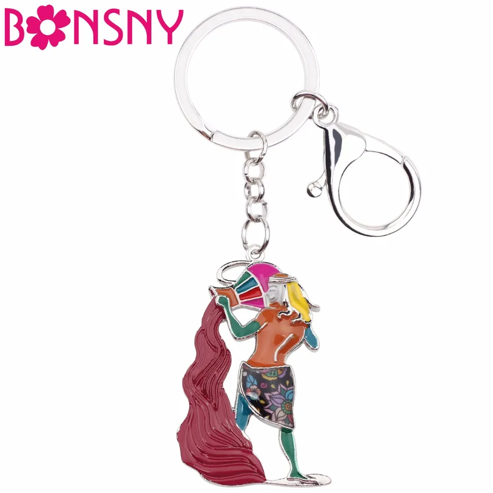 

Bonsny Enamel Star Lucky Zodiac AQUARIUS Key Chain Women Keyrings Gift HandBag Charms Keychain Car key Purse Pom Unique Jewelry