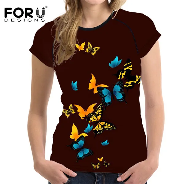 FORUDESIGNS/тренд Бабочка 3D принт Летняя женская футболка повседневная с коротким рукавом футболки для женщин Женская мода o-образный вырез топы тройник - Цвет: H8818BV