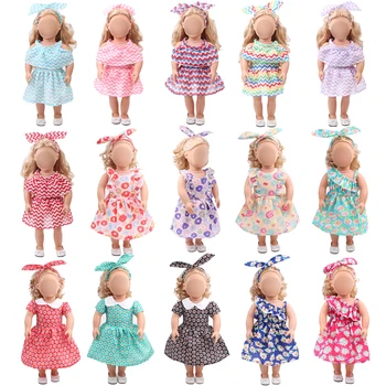 

18 inch Girls doll dress Summer print dress + headband American new born clothes Baby toys fit 43 cm baby c504