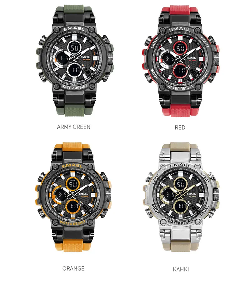 SMAEL спортивные мужские часы, мужские Аналоговые кварцевые часы, светодиодный цифровой водонепроницаемый военный наручные часы, мужские часы