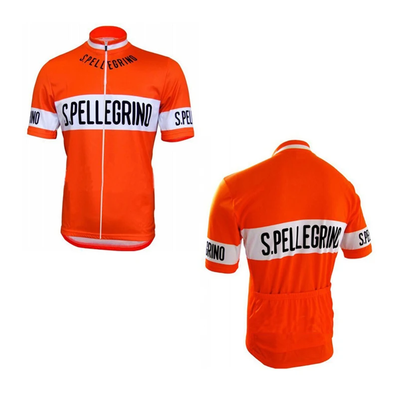 

Orange S.PELLEGRINO Men Cycling Jersey Summer Mtb Clothing Bike Wear Clothes Retro Short Bicycle Clothing Ropa Maillot Ciclismo