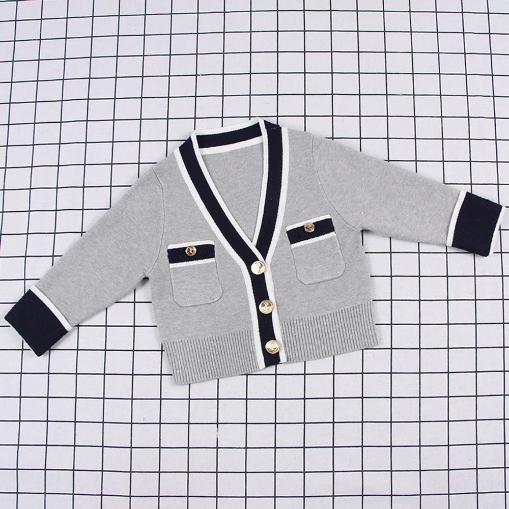 Лидер продаж; Модная одежда для маленьких девочек; детский вязаный кардиган с длинными рукавами в британском стиле; свитер; куртка; одежда