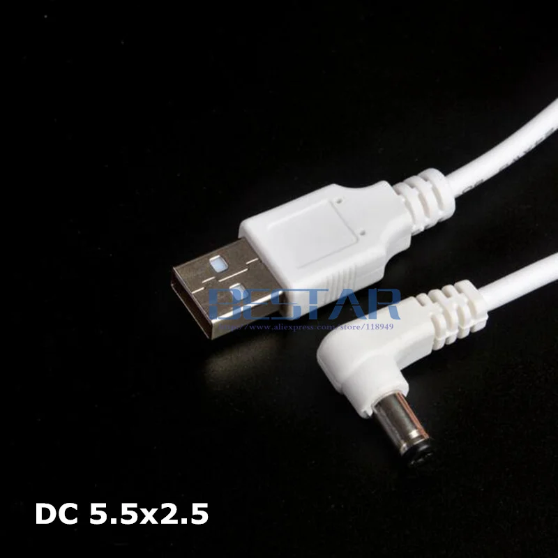 Белый DC локоть силовой кабель штекер USB к DC 5,5*2,5 5,5*2,5 мм 5,5 мм x 2,5 мм 5,5x2,5 мм Jack прямоугольный l-образный зарядный кабель 1 м