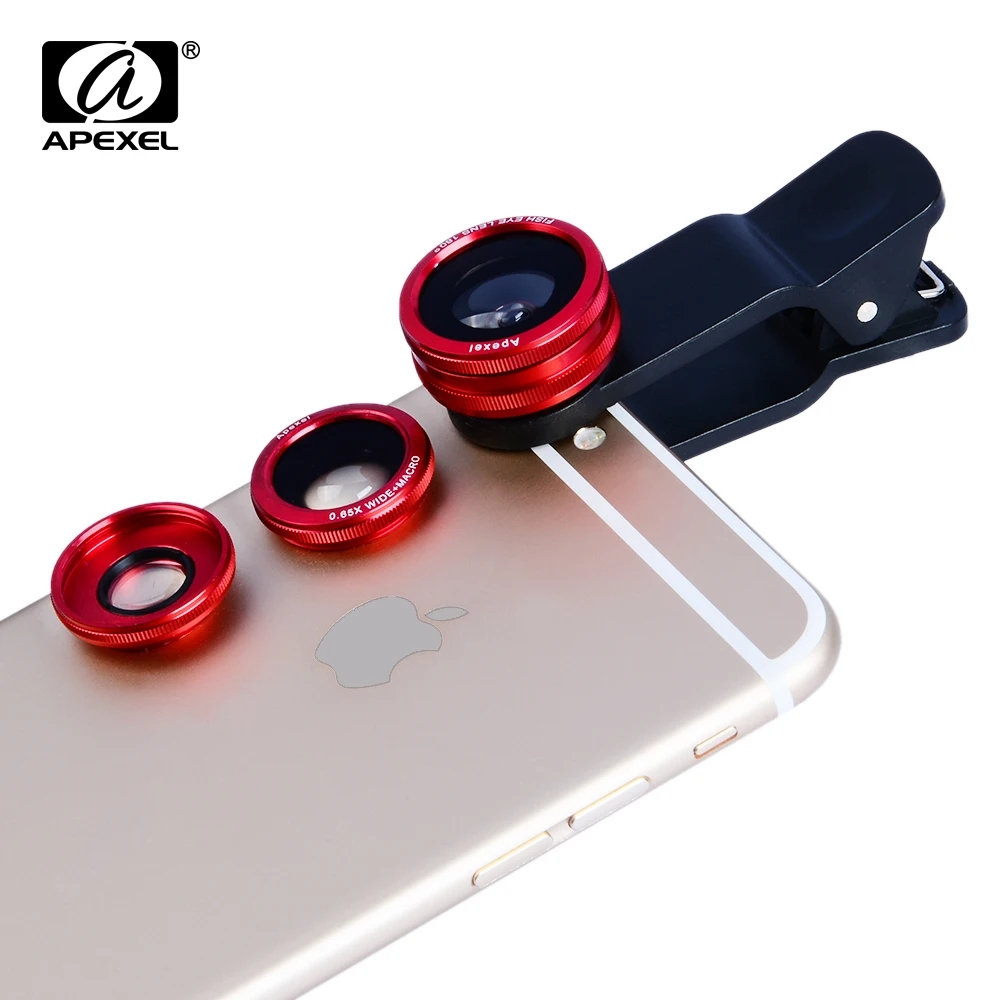 

APEXEL Lens 3 in 1 Cellphone Camera Lens Kit Fisheye 0.65x Wide Angle 10X Macro Lens for iPhone Android Smartphones CX3