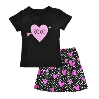 

5sets/lot toddler girls clothing sets summer short sleeve (shirt+skirt) Love heart baby kids set 1-5T sylvia sis