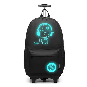 

KONO Anime Luminous Rolling Backpack Wheeled Backpacks Spinner School Bag for Boys Girls Travel Rucksack Daypack Black YD6877