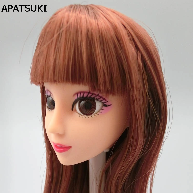 DIY Kids Toy Gift Brown Striaght Hair Doll Head 3D Real Eye Chinese Doll Heads For Barbie Doll