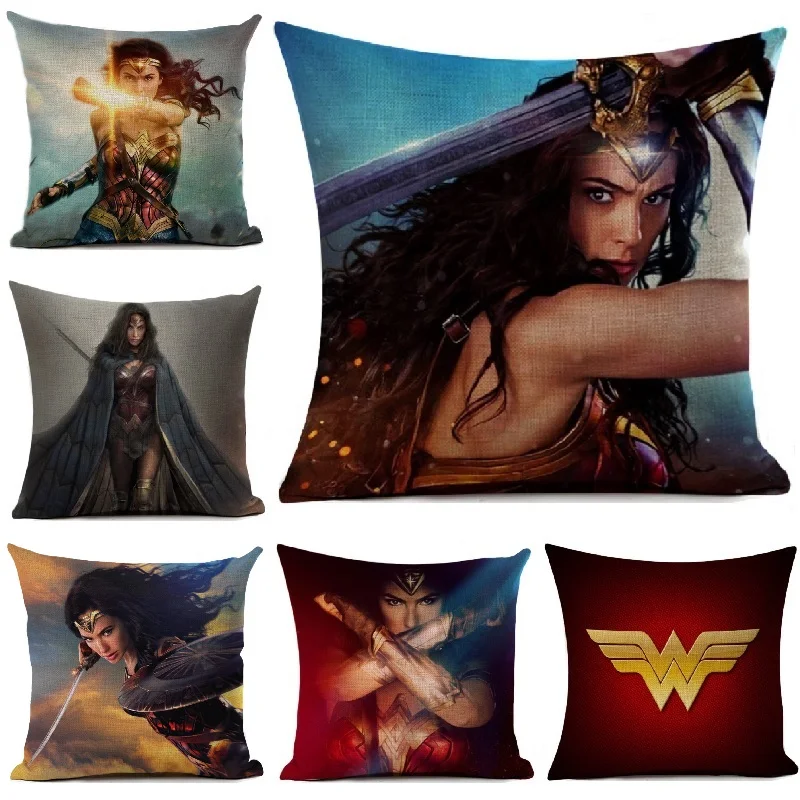 

Wonder Woman Cushion Cover Super Hero Linen Pillow Cover Sofa Living Room Throw Pillows Home Decoration Pillowcase cojines
