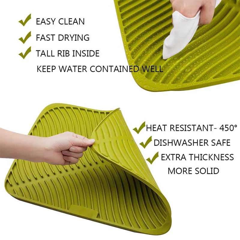 TEENRA Large Silicone Drying Mat Dish Drying Placemat Non-slip Table Placemat Silicone Counter Mat Glass Coaster Kitchen Tools