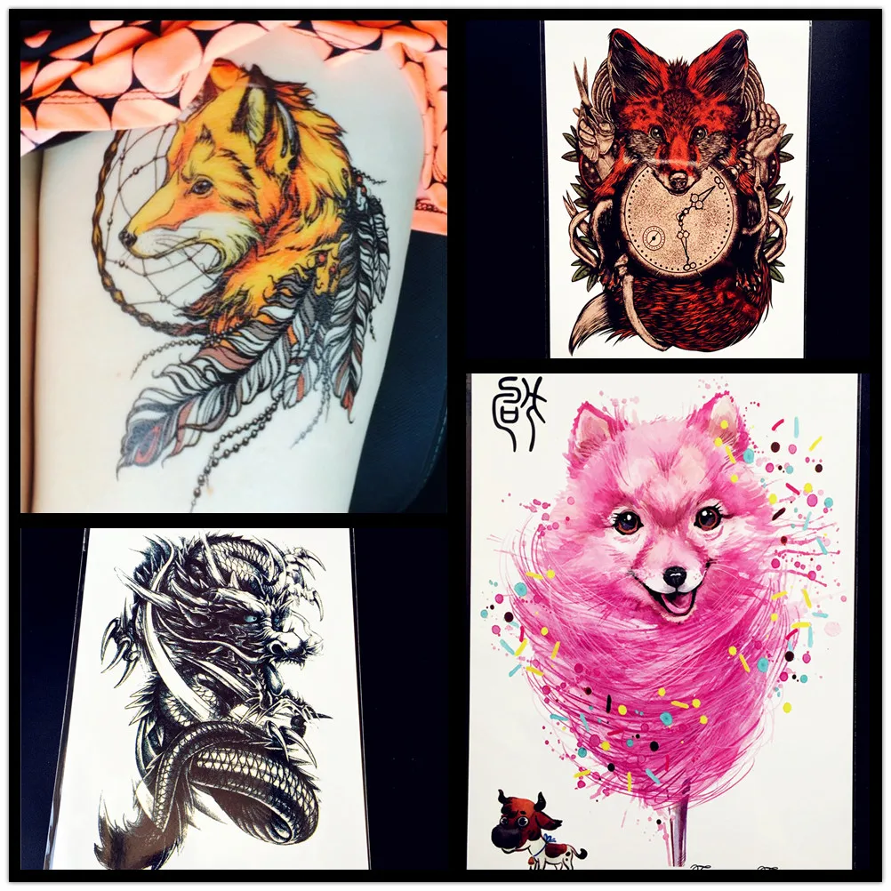 Fashion Sexy Fox Temporary Tattoo Women font b Body b font ARt Flash Tattoo Stickers 21x15CM