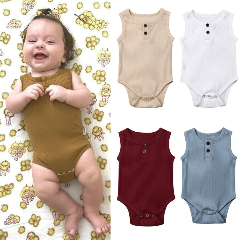 

Baby Bodysuit Summer Button Knitted Toddler Bodysuit One Piece Jumpsuit Newborn Clothes Infant Boy Girl Clothing Outfit Sunsuit