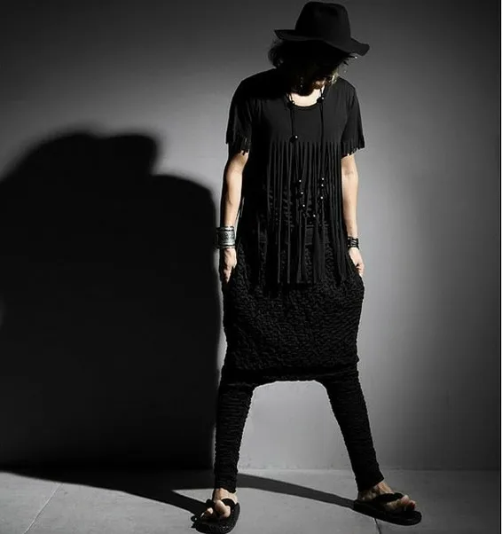 

S-5XL!!Summer T-shirt men's personality tassel costumes tide men's short sleeve T-shirt render unlined upper garment
