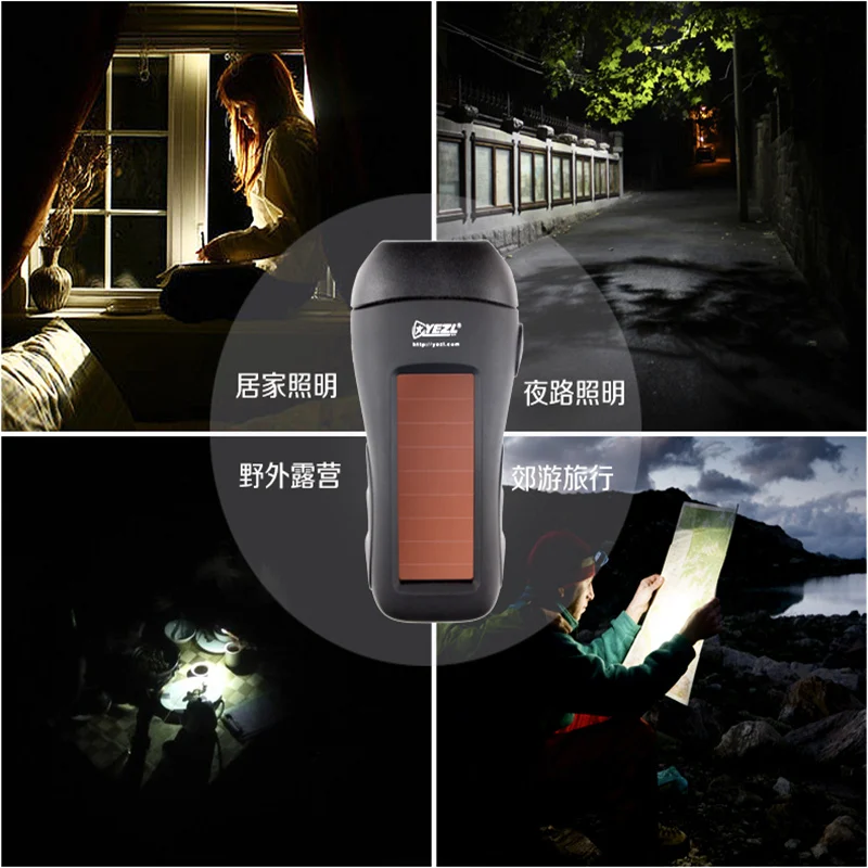 Multi-function powerful 3 LED flashlight solar Hand power generation lanternas led with USB line for camping supplies