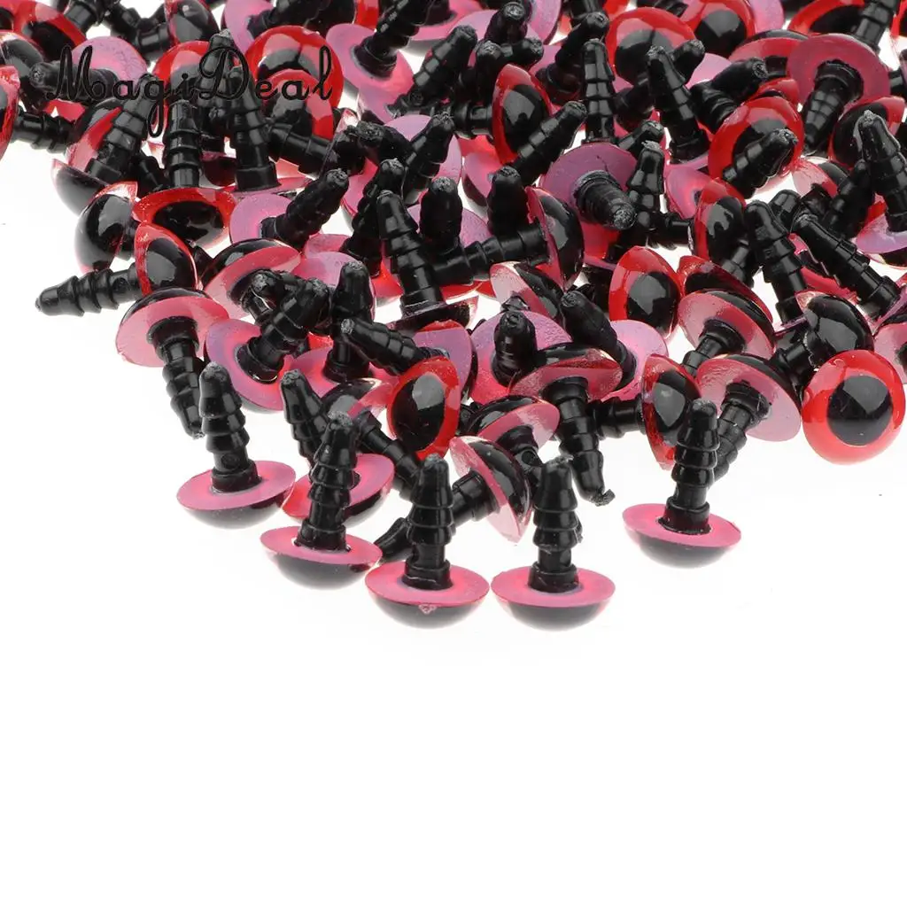 100-Piece 8mm/ 10mm/ 12mm/ 14mm Plastic Safety Eyes with BACKS for Bear Doll DIY Craft - Yellow / Green / Red